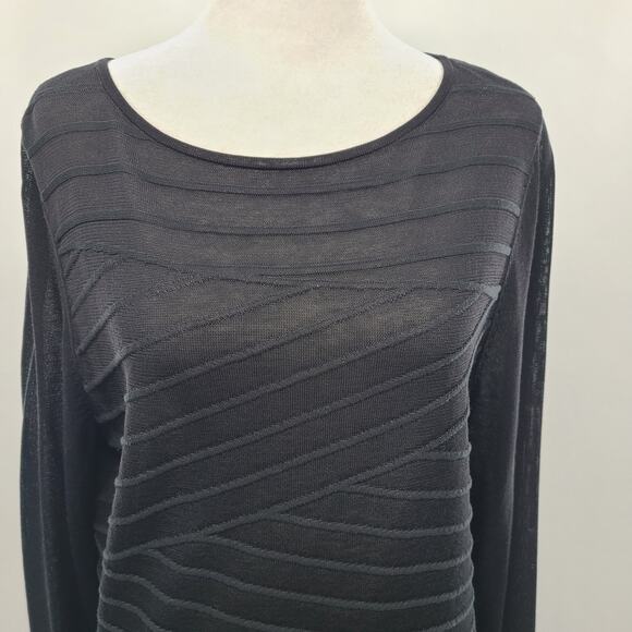 Lafayette 148 Semi Sheer Mesh Tunic Top Medium Black Stripe Minimalist Luxury - Picture 3 of 11